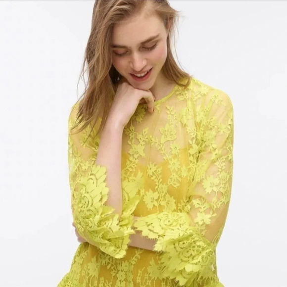 NEW J Crew 3/4 sleeve Chantilly lace dress Whimsigoth bright kiwi Victorian - Picture 3 of 16
